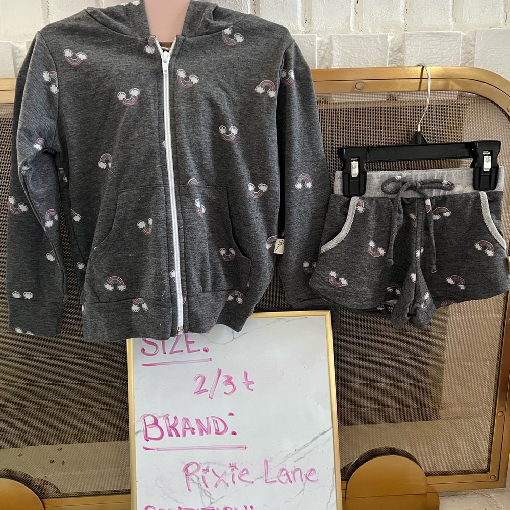 Pixie lane 2/3 t 2 piece set zip hoodie sweatshirt matching shorts NEW